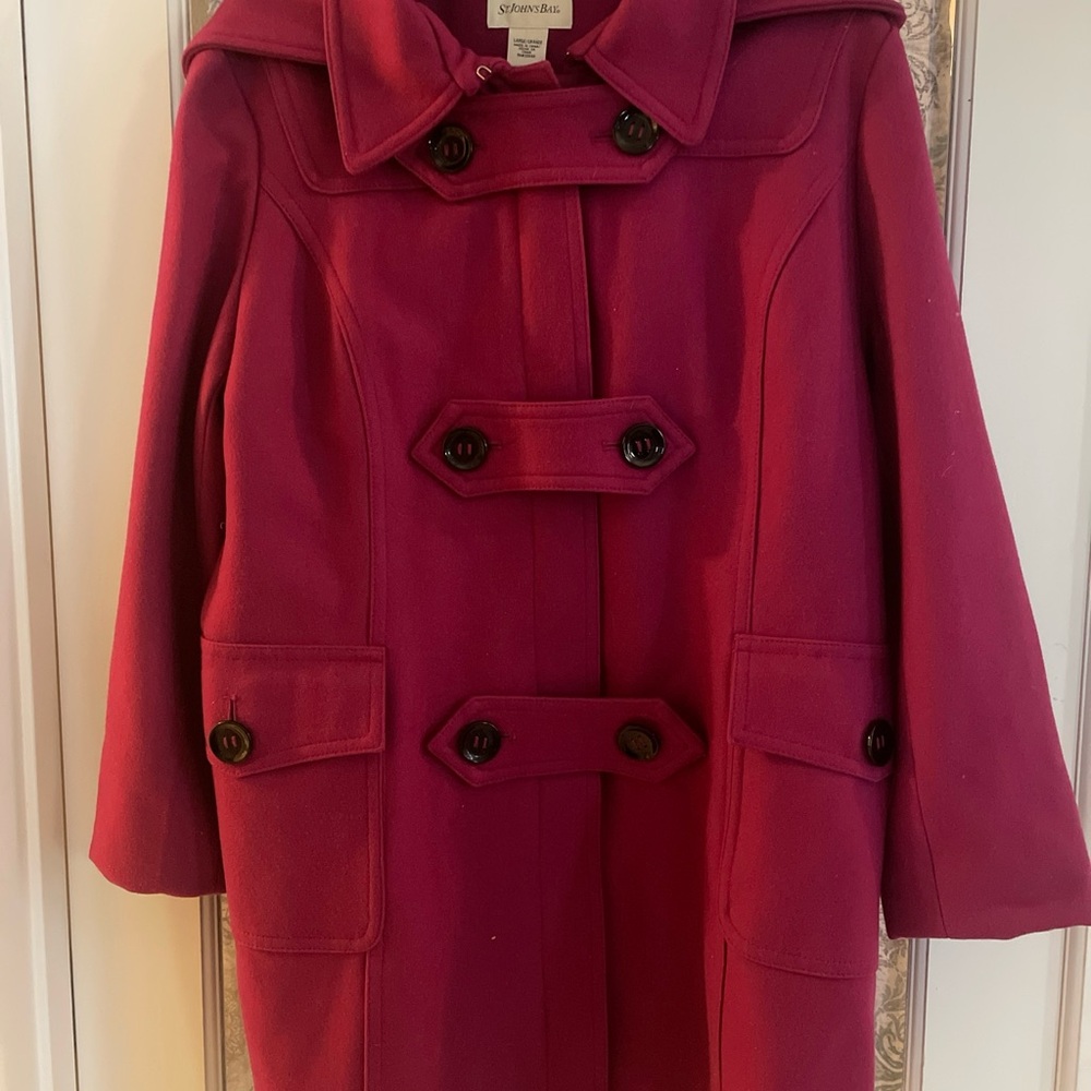 St. John’s Bay Pink Hooded Car Coat Large